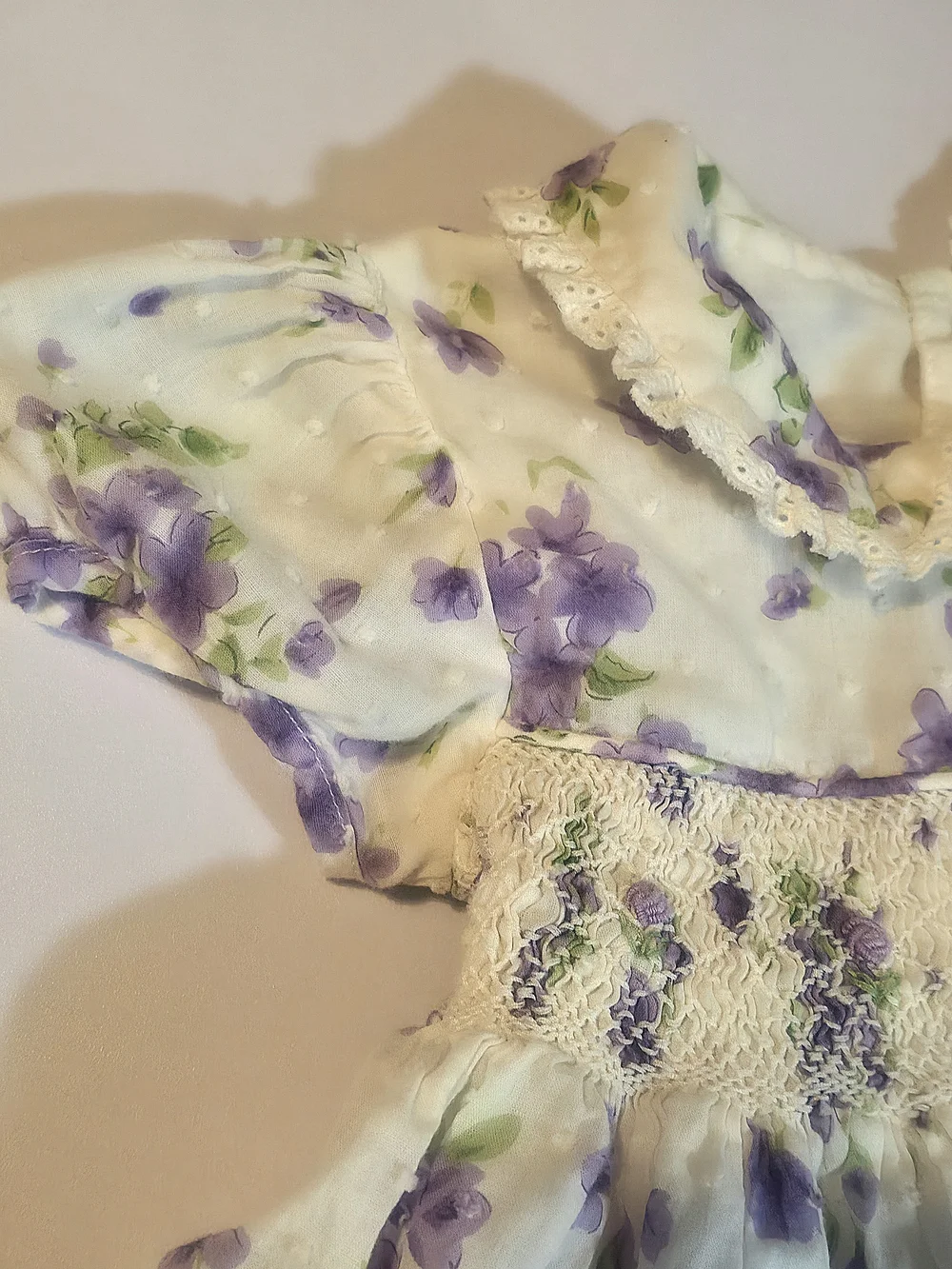Vintage Rare Editions Toddler Girl 3T Smocked Dress Purple Flowers Lace Trim 03'